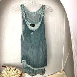 Two piece silk blend top in teal Boho style